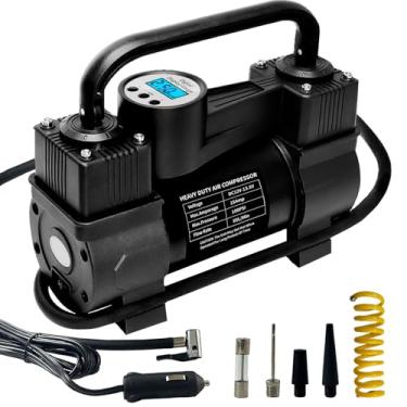 Imagem de Tyona Bomba De Ar Portátil Para Encher Pneus, Compressor De Ar Para Pneus De Carro, Motor Bimetálico, Bomba Automática De 12 V Dc Com Manômetro Digital, Luz Led, Balão Inflável Para Bicicleta, Aces