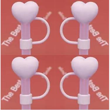 Imagem de Capa de palha de coração rosa de 4 peças para copo Stanley de 40 e 850 g, tampa de palha de silicone de 10 mm para acessórios de copo Stanley, bonito topo de palha para copos, tampa de tampa para