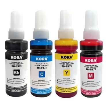 Imagem de Kit 4 Tintas Kora Cores Vivas 400mL | Qualidade Fotográfica | Compatível com Epson Refil T664 (L355 L395 L455 e Mais)