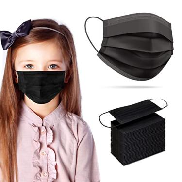 Imagem de PURE GEM [Pacote Com 100] Máscaras Faciais Descartáveis Infantis Para Meninos E Meninas, De 3 Camadas | Proteção Facial Elástico Nas Orelhas Creche Escola (Preto)