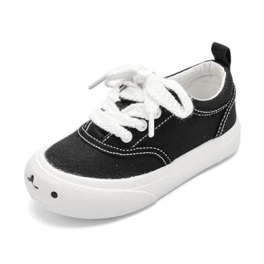 Imagem de Balabala Tênis infantil para meninos e meninas com gancho duplo e laços, sapatos de lona macios e duráveis, Preto e branco, 9 Toddler