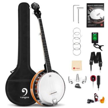 Imagem de Banjo Vangoa de 5 cordas em tamanho real com ressonador Remo Head Maho