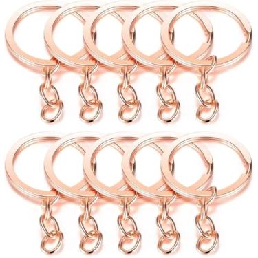 Imagem de Conjunto De Anéis De Chaveiro (ouro Rosa), 1 Ih Splits Argolas De Chaveiro (25mm) Com Corrente, Correntes De Chaveiro De Metal Ouro Rosa, Para Artesanato Diy Resina Arte Joalheria Acessório