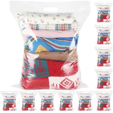 Imagem de Aliceset 12 sacos de plástico grandes com zíper superior 50 x 43 cm, resistente, 16 mm, bolsa de armazenamento resselável extragrossa com alça organizador transparente reutilizável de 4 galões para