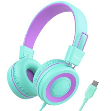 Imagem de Bywulanda Fone de ouvido infantil USB tipo C atualizado para escola, volume limitado de 94 dB, som estéreo HD