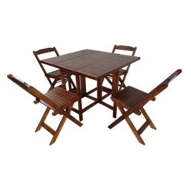 Imagem de Conjunto Dobrável Em Madeira Maciça De Eucalipto Rosa Acompanha 4 Cadeiras Prático E Durável