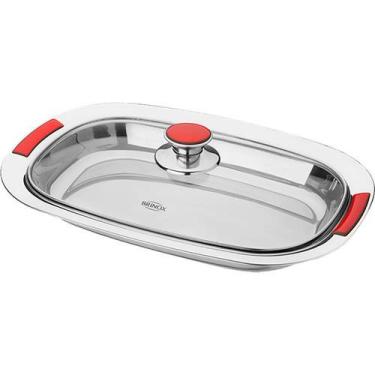 Imagem de Travessa Com Tampa Vidro 35Cmx24Cm Vintage Brinox Vermelho
