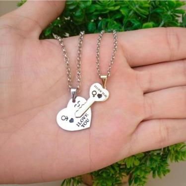 Imagem de Kit Corrente Casal Coração E Chave Personalizada