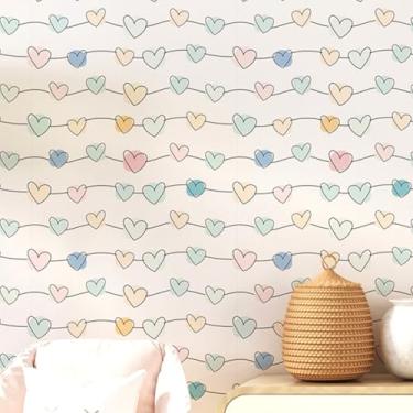 Imagem de Papel de Parede Adesivo Infantil Corações Coloridos – Estilo Delicado e Divertido – Lavável, Fácil de Aplicar – Ideal para Quarto de Menina