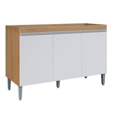 Imagem de Balcão Pia Manu 120cm 3 Portas Amêndoa-branco Sem Tampo Ajl Móveis Amêndoa-branco
