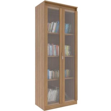 Imagem de Estante Armário Alta Livreiro Multiuso Office 2 Portas Vidro Amêndoa
