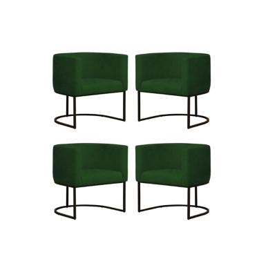 Imagem de Kit 4 Poltronas Reforçada Decorativa Sala Gabriela Base Ferro Preta Suede