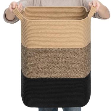 Imagem de CLHMILY&Z Cesta de roupa suja retangular de 75 L, corda de juta preta, 40 x 33 x 55 cm, roupas sujas e caixa de armazenamento macia para cobertores, brinquedos e itens essenciais para berçário