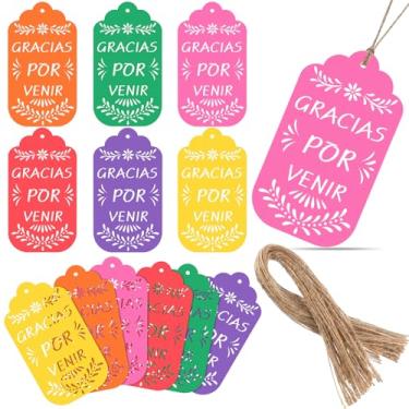 Imagem de Fuyoooo 60 peças de etiquetas de presente de papel picado Fiesta para lembrancinhas de festa, 6 cores com cordão para festas temáticas mexicanas, casamentos mexicanos, noivas e chás de bebê