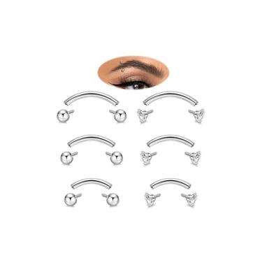 Imagem de LOAYHOAY 6 peças 16G G23 titânio sobrancelha piercing joias para mulheres barra curvada minúsculo anel de sobrancelha labret vertical lábio barriga língua anel roscado internamente torre tragus daith