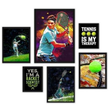 Imagem de Quadros Decorativos Esporte Tênis Kit 6 Quadros Moldura - Quadros On-L