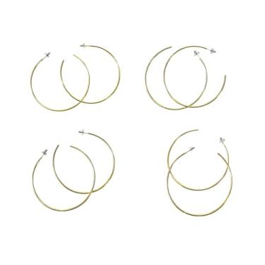 Imagem de Kit 4 Brincos De Argolas bijuteria douradas redonda 6cm brincos para uso diário