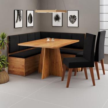 Imagem de Conjunto Canto Alemão com Baú Mesa 120x77,5cm Tampo sem Vidro com 2 Cadeiras Milão Mel/Preto