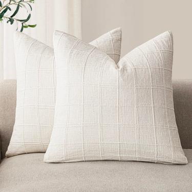 Imagem de Capas de almofada Findtower Linen Check 60x60cm, branco creme
