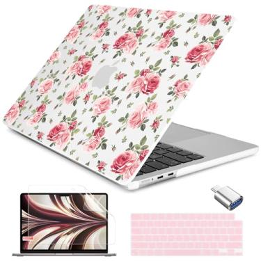 Imagem de Batianda Capa para MacBook Air 13 polegadas 2025 M4 2024 2022 modelo A3240 A3113 M3 A2681 M2, capa protetora de teclado e protetor de tela com design floral e adaptador USB-C, rosas