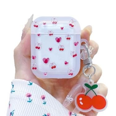 Imagem de ICEELEC Compatível com AirPods 4, linda capa protetora Red Love Cherry AirPods 4ª geração com chaveiro para meninas e mulheres, capa de fone de ouvido à prova de choque para AirPods 4ª geração