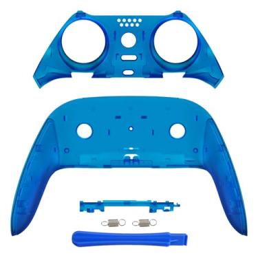 Imagem de eXtremeRate Capa Decorativa Superior E Inferior Compatível Com Controle Ps5 Edge, Faça Você Mesmo, Clipe Frontal Traseiro, Placas Azuis Transparentes Personalizadas