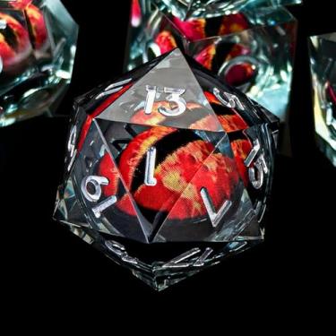 Imagem de MJDICEOK DND Resin Dragon Eye Dice Set 7pcs/ Sharp Edged Polyhedral Dice/Apply to D&D/DND/Dungeons & Dragons/Role Playing Game/RPG/Party Gift (Black & Eye Red)