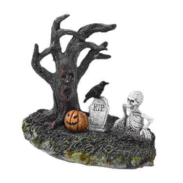 Imagem de Vaveren Estátua de árvore, caveira, enfeite de mesa, Halloween, enfeites criativos de vila, acessórios, exibição assustadora para aquário