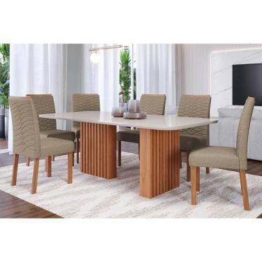 Imagem de Sala De Jantar Completa Ester C- Tampo Madeirado C- Vidro 180x90cm E 6 Cadeiras Clarice Savana-madeirado-suede Joli Capuccino - Cimol