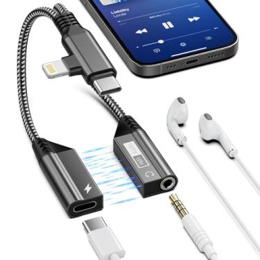 Imagem de Fone de ouvido Lightning/USB C 2 em 2 para conector de áudio auxiliar de 3,5 mm + divisor de cabo de carregamento magnético tipo C para iPhone, 【certificado Apple MFi】 Adaptador conversor de fone de