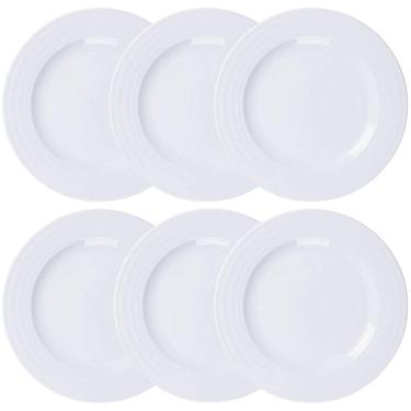Imagem de Conjunto 6 Pratos Rasos Porcelana 27cm Tramontina Branco Vibrare Aba Larga Mesa de Jantar