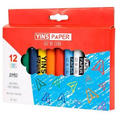 Imagem de Giz de cera Jumbo com proteção de papel para não sujar as mãos 12 core