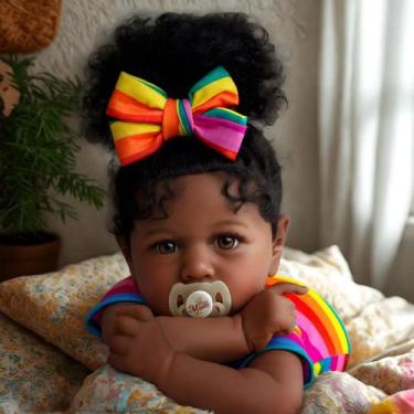 Imagem de Boneca Reborn Baby Doll JIZHI Afro-American Girl 55 cm com acessórios