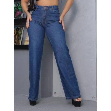 Imagem de Calça Wide leg jeans feminina lisa cintura alta premium tendencia moda