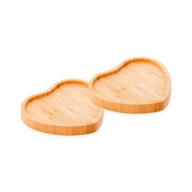 Imagem de Kit 2 Petisqueiras Coração Bambu Plasvale Marrom