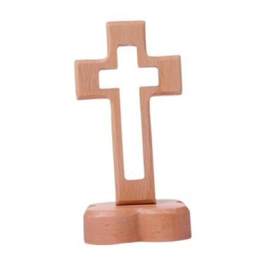 Imagem de Generic Cruz de madeira de mesa Cruz de madeira em suporte para ornamentos católicos, Base de Flor