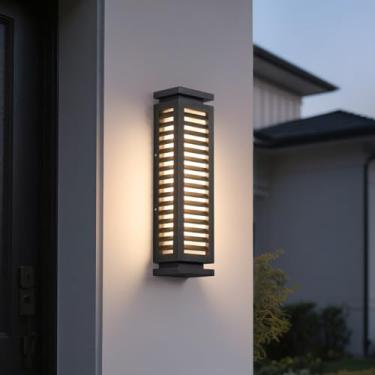 Imagem de MVBT Luminária de parede externa, arandela de parede moderna de 50,8 cm à prova d'água, lâmpada preta para varanda frontal rígida com fio 3000K LED luminária externa para montagem de parede para casa