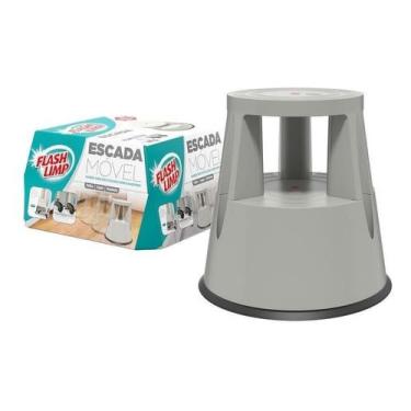 Imagem de Escada Banqueta Móvel Com Rodinhas Cinza Flash Limp - Flashlimp, FLP71