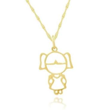 Imagem de Conjunto Corrente Singapura 45cm Pingente Menina Filha - DR Joias