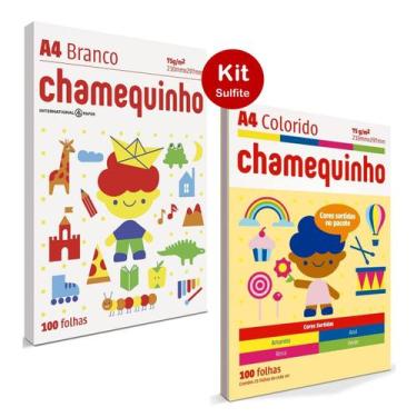 Imagem de Papel Sulfite A4 Colorido Escolar Chamequinho Total 200fls Kit 5 Cores