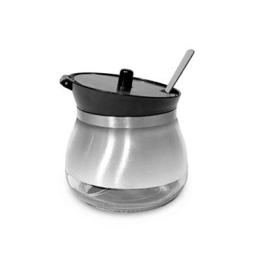 Imagem de Açucareiro Pote 250ml de Vidro e Aço Inox C/ Tampa E Colher - Uny Home