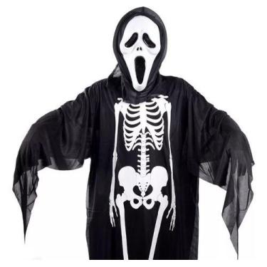 Imagem de Fantasia Esqueleto Adulto Infantil + Mascara Morte Halloween - D'PRESE