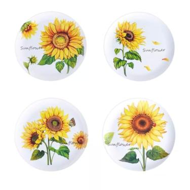 Imagem de Conjunto de 4 pratos de melamina para jantar de verão - Girassol