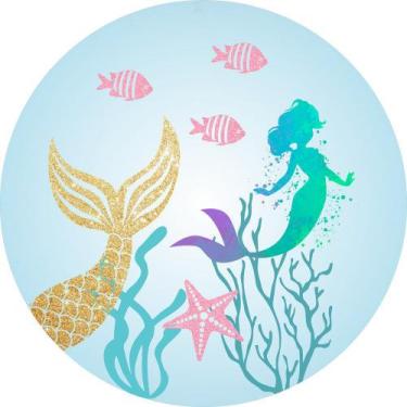 Imagem de Painel De Tecido Sublimado Redondo Sereia Aquarela e Glitter C/Elástic