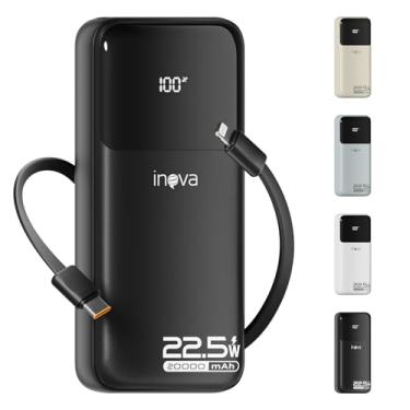 Imagem de Power Bank 20000mAh, Carregadores Portáteis, Bateria de Carregamento Rápido com Cabo de Saída USB-C (22,5 W) e iOS (10 W) Integrado, Compatível com iPhone, Android, Samsung Etc (Preto)