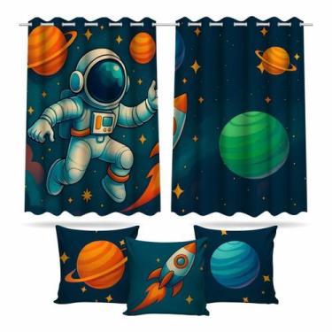 Imagem de Cortina com 3 Capas de Almofadas Tema Astronauta Quarto Infantil - Dec