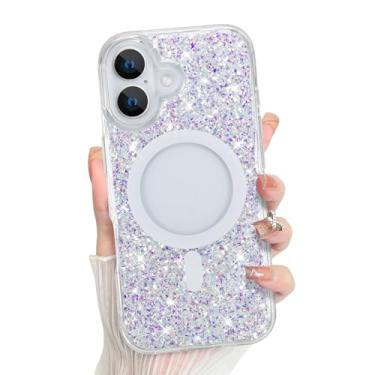 Imagem de Bonoma Capa de telefone 2025 com glitter brilhante nas costas, suporte magnético para MagSafe à prova de choque, cristal e proteção de alta qualidade para meninas e mulheres - Cristal brilhante