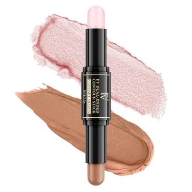 Imagem de FV Bastão de contorno e iluminador 2 em 1, de longa duração e à prova d'água, misturável com bastão bronzeador de acabamento natural, maquiagem modeladora de rosto para mulheres, 01 médio, 9,5 g