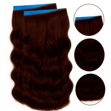 Imagem de Mega Hair Fita Adesiva castanho ondulado INVISIVEL 50cm 2 telas 20g - 