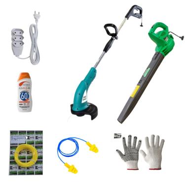Imagem de Kit Jardim Impecável: Aparador de Grama Bipartido 1500w e Soprador de Folhas 2000w + Kit Auxiliar - Garthen 